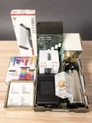 Assorted homewares including solar powered LED garden lights, a Swan electric can opener,