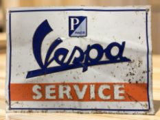 A Piaggio Vespa enameled metal service sign, 41 cm x 30 cm.