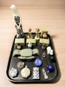 An Old Tupton Ware figure of a lady, a Chinese carved hardstone crab ornament,