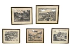 After Helga Nielsen : Boats on a canal, limited edition monochrome print, 50 cm x 40 cm,