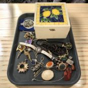 A group of jewellery including a Waltham silver cased trench-style wristwatch, dated 1916,