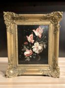 19th century school, still life with flowers in a vase, oil on panel,