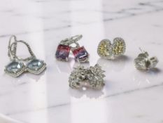 Five pairs of silver and gem-set earrings CONDITION REPORT: One pair missing a