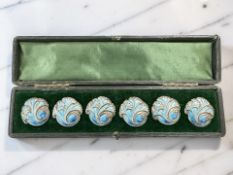 A set of six Art Nouveau silver and enamel buttons, William Hutton & Sons Ltd, Birmingham 1903,