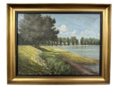 G Nielsen : River bank with trees, oil on canvas, 37 cm x 27 cm.