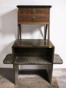 An early 20th century oak low table / shelf, width 84 cm, and a further two drawer walnut chest.