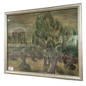 Danish School : Woodland study, pastel and crayon on paper, 46 cm x 37 cm.