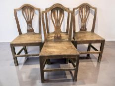 Four 19th century elm dining chairs