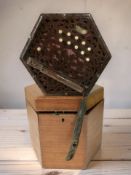 A Lachenal & Co twenty button concertina, with rosewood fretwork end pieces, with wooden box.