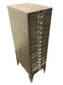 A mid century enamelled metal fifteen drawer index chest,