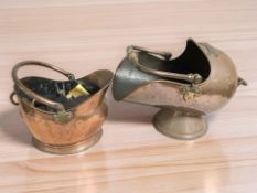 Two Victorian copper coal helmets