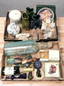 Assorted ceramics and glass wares including a ship in bottle, fish gluggle jugs, cottage ornaments,