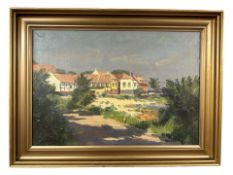 Danish School : Buildings by a coast, oil on canvas, 62 cm x 43 cm.