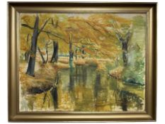 Danish School : Trees by a river, oil on canvas, 53 cm x 41 cm.
