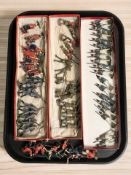 A collection of painted die cast soldiers including World War I British and German infantry,