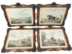 A set of four 19th century engraved and hand coloured hunting prints,