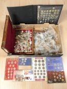 Assorted world coins, proof coin sets, Royal Mint Hong Kong five dollar coin cover, etc.