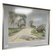 Kai Mottlau : Rural pathway, watercolour, 56 cm x 40 cm.