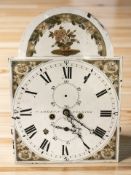 A 19th century painted long case clock dial and movement with Roman chapter ring, signed 'Cameron,
