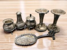 A pair of Art Nouveau silver trumpet vases, stamped sterling, height 7 cm,