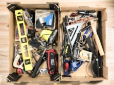 Assorted modern hand tools, a Rolson No. 4 woodworking plane, etc.