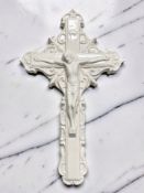 A Knock Celtic pottery wall crucifix,