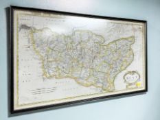 Morden (Robert) : Map of Kent, engraving with hand colouring, 350 mm x 630 mm, framed and glazed.