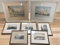 Five various 19th century hand coloured and monochrome engravings depicting Newcastle Upon Tyne,
