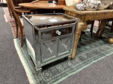 A pair of contemporary silvered and mirrored glass cabinets, 55 cm x 41 cm x 66 cm.