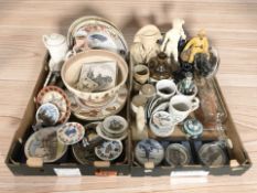 Assorted collector's plates, mugs, figures, porcelain pin dishes, ship in bottle, etc.