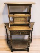 A reproduction carved oak single drawer hall table, width 88 cm, together with a magazine table.