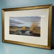 Robert Turnbull : View along a stream in autumn, colour chalks, 26 cm x 47 cm.