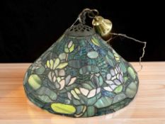 A large Tiffany-style leaded glass pendant light shade, diameter 50 cm.