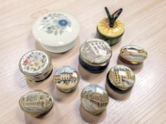 A selection of nine miscellaneous trinket and pill boxes by Wedgwood, Staffordshire Enamels,