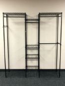 A contemporary metal hall stand, fitted with hanging rails and baskets, 155 cm x 42 cm x 180 cm.