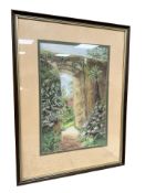 June Colvin : An archway surrounded by vegetation, signed, 21 cm x 31 cm.