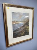 Robert Turnbull : View from a river bank, colour chalks, signed lower left, 43 cm x 33 cm.