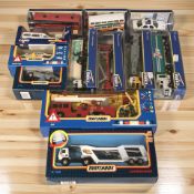 A collection of boxed Corgi and Matchbox die cast haulage vehicles, fire engine,