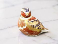 A Royal Crown Derby porcelain Chaffinch paperweight, silver stopper.