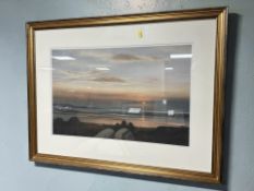 Robert Turnbull : A coast at sunset, colour chalks, signed lower right, 40 cm x 62 cm.