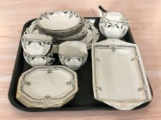 Fifteen pieces of Shelley Art Deco black and white tea china, pattern 11412,