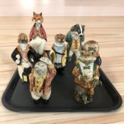Seven Rye pottery figures of animals.