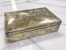 A large silver and teak-lined cigarette box, London 1904, engraved with signatures to front,