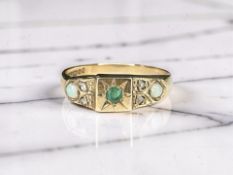 A 9ct gold diamond, emerald and opal ring, size P CONDITION REPORT: 2.