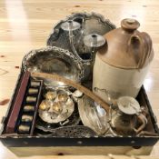 Assorted EPNS wares, a large earthenware flagon, etc.