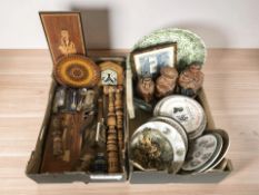 A quantity of treen, porcelain collector's plates, ornamental pistols, collector's teaspoons,
