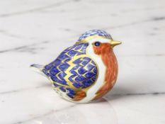 A Royal Crown Derby porcelain Robin paperweight, gold stopper.