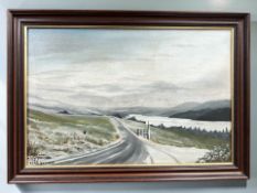 Kenneth Elliott (Contemporary) : Landscape with snow covered mountains and loch, oil on canvas,
