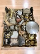 A collection of EPNS and brass wares, pewter tankards, tea service, table casket,