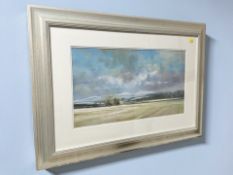 Robert Turnbull : View across a field with snow covered hills beyond, colour chalks,